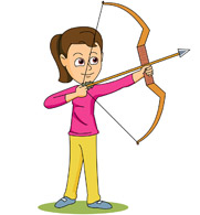 girl aiming with bow and arrow