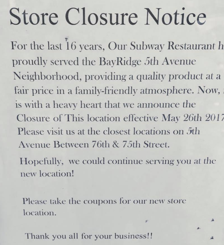 subway 5th avenue brooklyn 11209 closed
