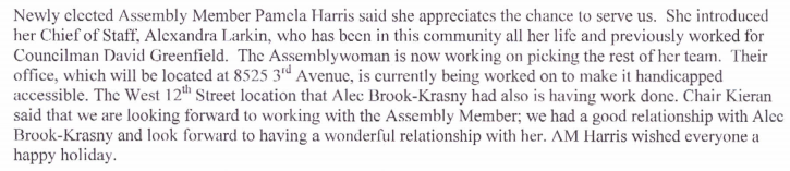 pamela harris said her office in bay ridge