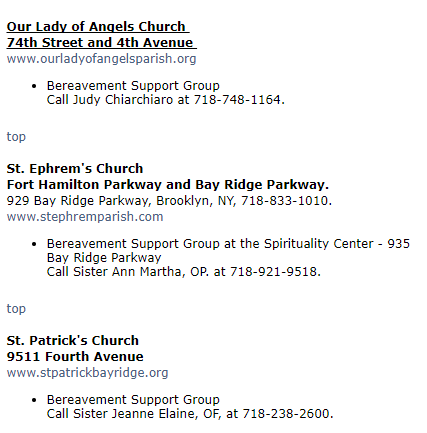 bereavement bay ridge support