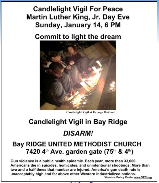 Candlelight Vigil for Peace Bay Ridge January 14th at 6 pm