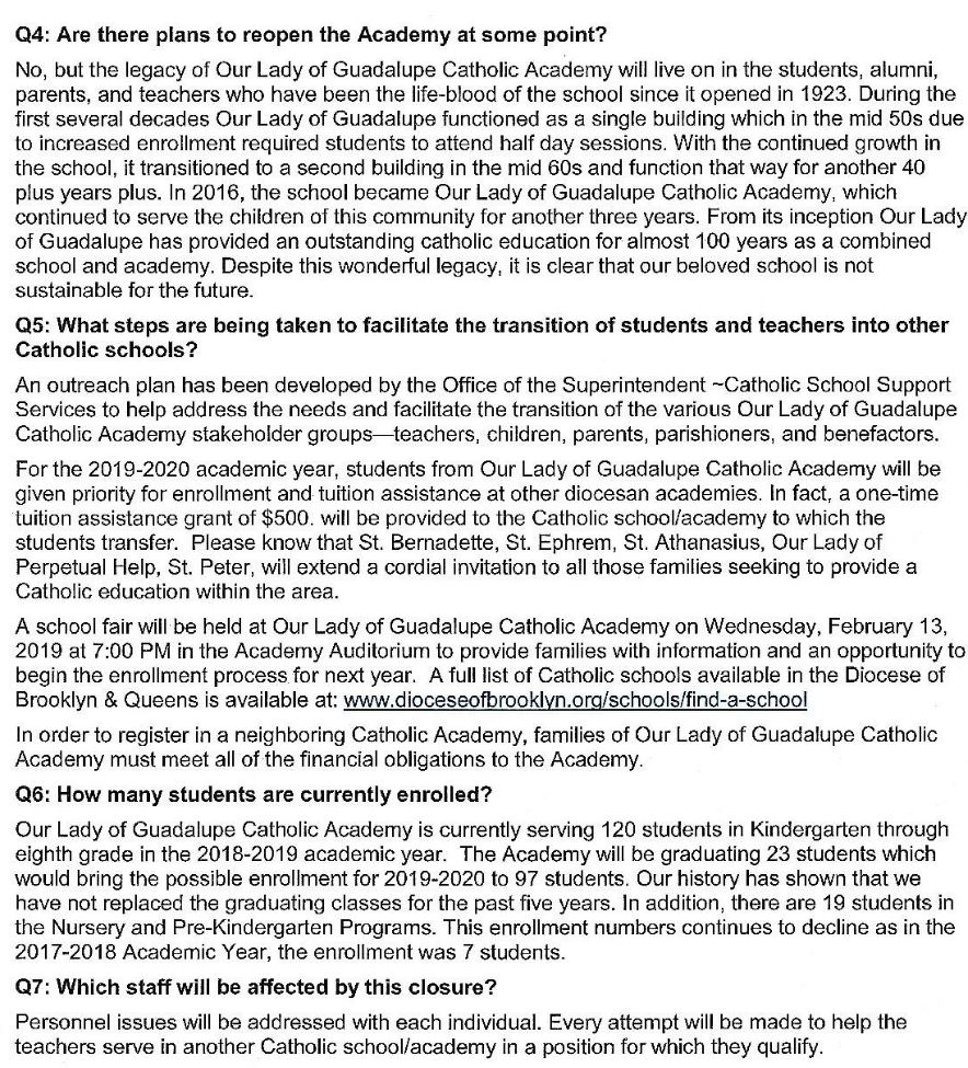 Our Lady of Guadalupe Catholic School in Dyker Heights, Brooklyn is Closing