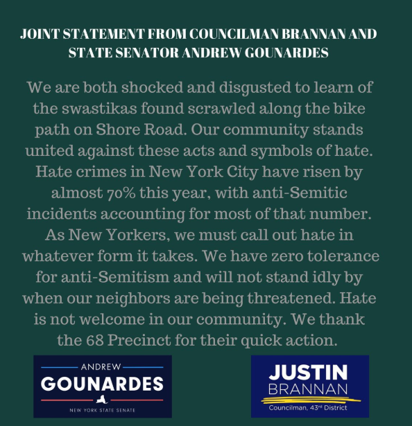 gounardes and brannan speak out against swastikas