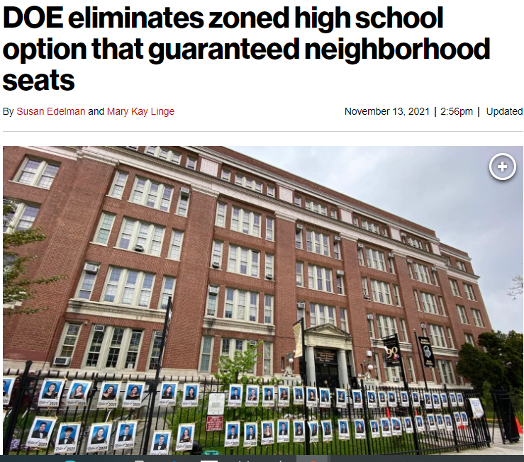 Zoned High Schools Eliminated in NYC